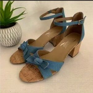 Aerosols Cuff Link Denim heel sandals chunky jean block shoe size 7.5